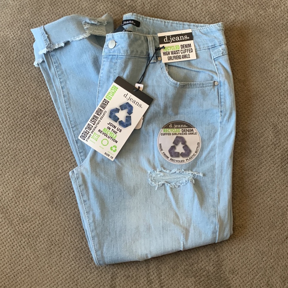 d.jeans Recycled Denim High Waist Cuffed Girlfriend Ankle Size 16 NWT